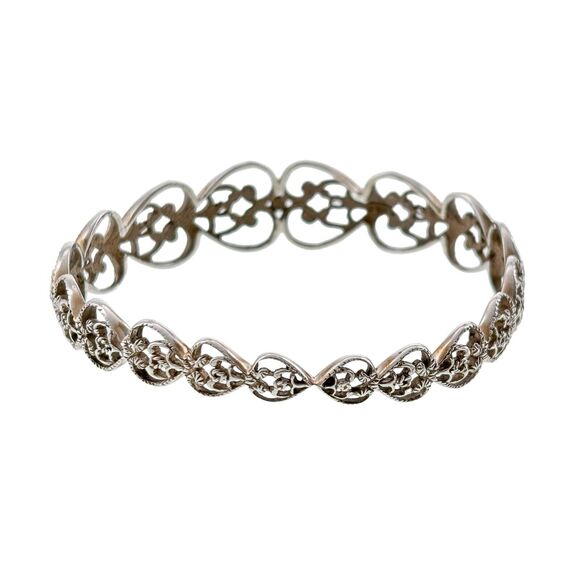 Vintage DP Sterling Silver 925 Open Graduated Heart Scroll Bangle Bracelet 7.75" - Picture 2 of 5